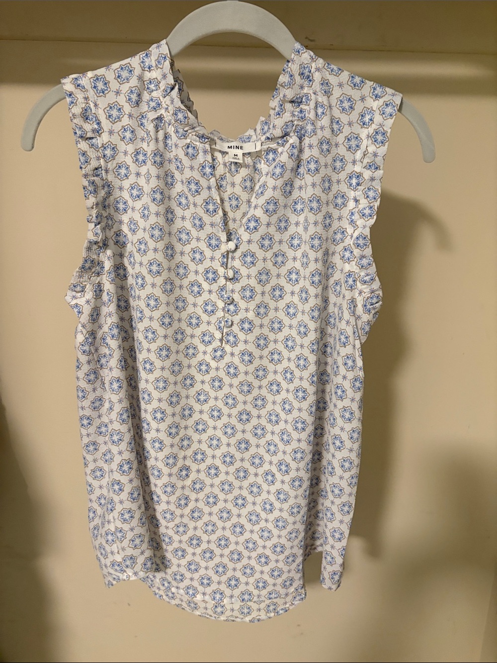MINE White Sleeveless Camisole with Blue Floral Motif